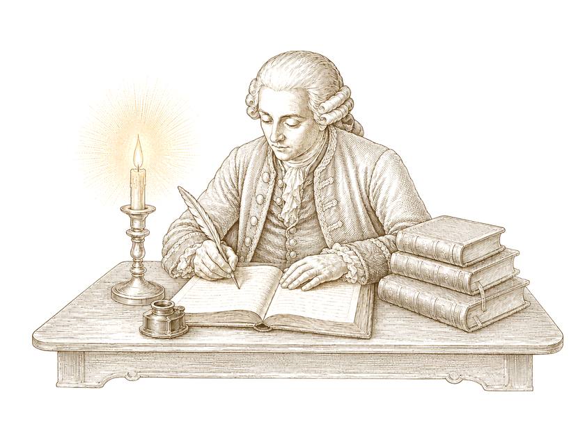 Dobová ilustrace úředníka píšícího za stolem